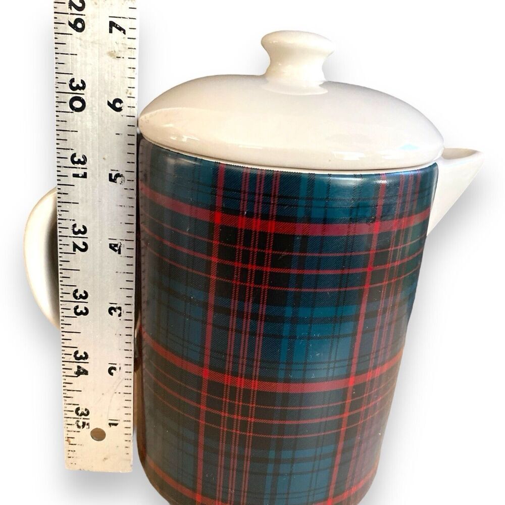 Magnolia Hearth & Hand Tartan Plaid Stoneware Coffee Pot Hot Cocoa Holiday - Picture 4 of 6
